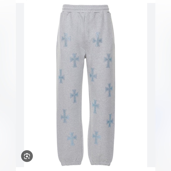 Unknown Men's Gray Rhinestone Cross Cotton sweatpants - Picture 3 of 7